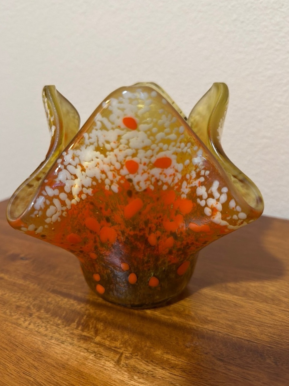 Vintage fused glass bowl dish candle holder
